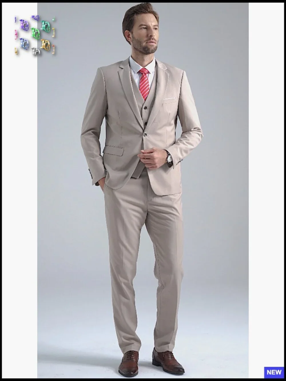 Slim Fit Three Piece Suit Set with Tie Classic Elegant Business Formal Wear